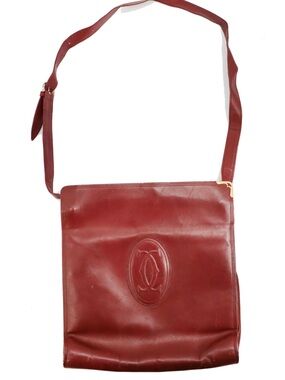 Classic  Must de Cartier Leather Crossbody Bag in Bordeaux with Gold Tone Accent